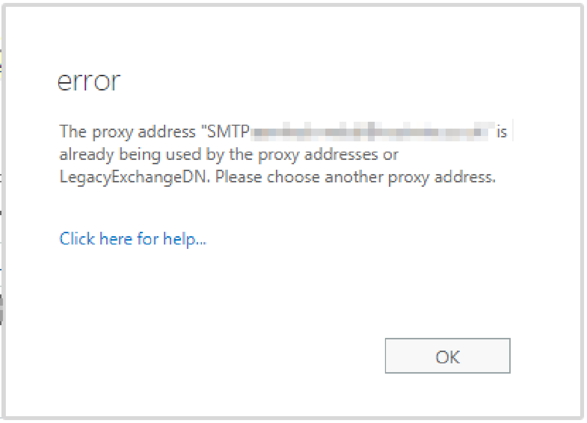 How to fix conflicting proxy addresses in O365 when creating a mailbox
